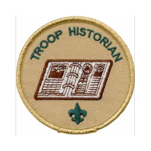 The Troop Historian patch which is worn on the Scouts BSA uniform