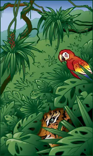 Tiger and Parrot in Jungle